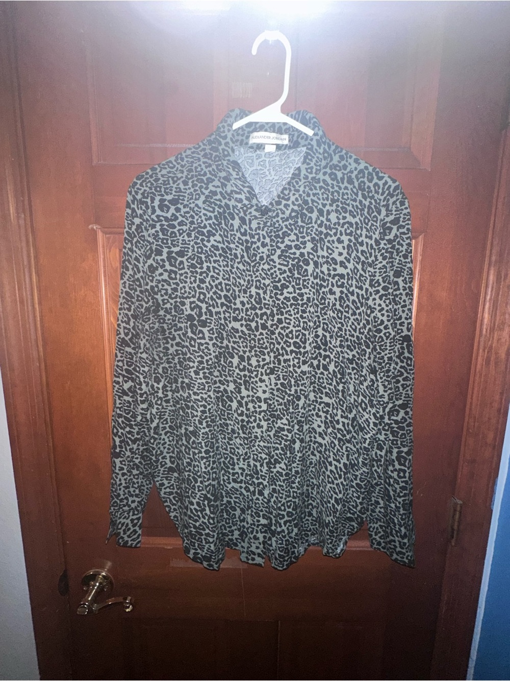 Foxcroft Women's Green Leopard Print Button-Down Shirt
